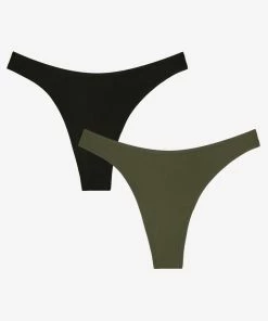SAS Panties The Naked Dip Front Thong 2 Pack | Olive Night/Black Hue Stretch 12 SAS Panties The Naked Dip Front Thong 2 Pack | Olive Night/Black Hue Stretch