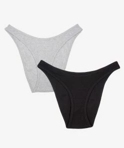 SAS Panties Comfort Cotton Rib High-Leg Bikini Panty 2 Pack | Light Grey Heather Cotton/Black Hue Cotton