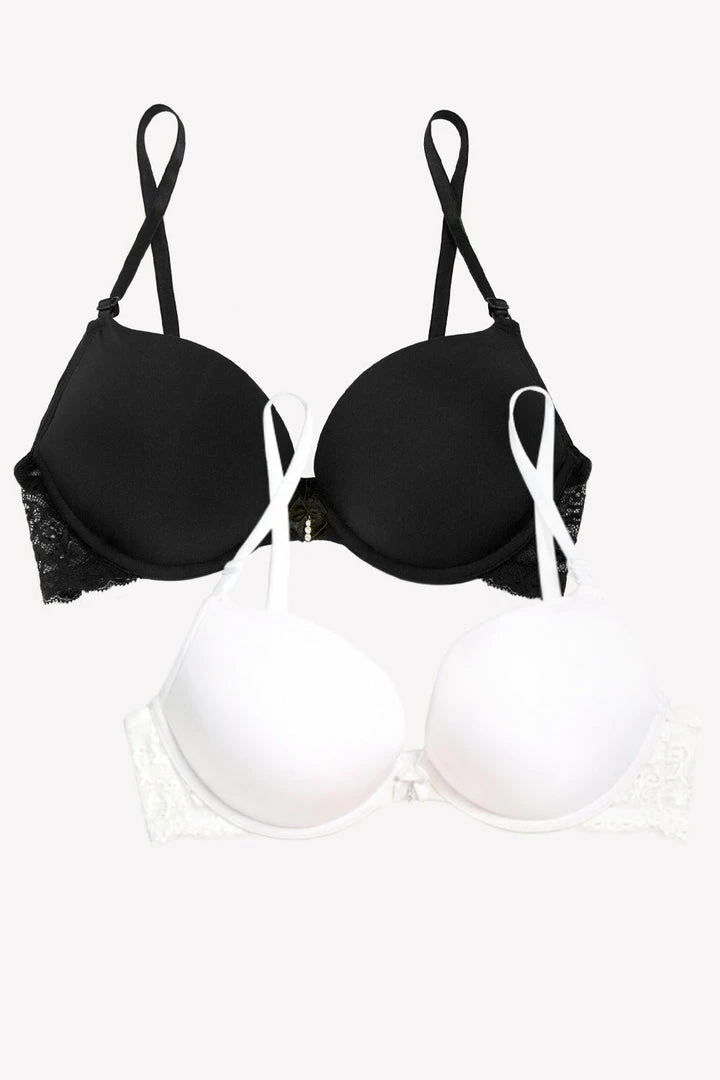 SAS Add 2 Cup Sizes Push-Up Bra 2 Pack | Black/White Lace Wings Bras 6 SAS Add 2 Cup Sizes Push-Up Bra 2 Pack | Black/White Lace Wings Bras