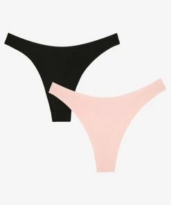 SAS Panties The Naked Dip Front Thong 2 Pack | Blushing Rose/Black Hue Stretch