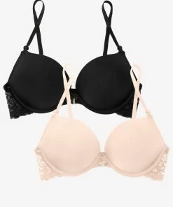 SAS Add 2 Cup Sizes Push-Up Bra 2 Pack | In The Buff/Black Hue W Lace Wings Bras