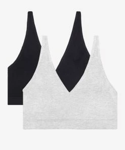SAS Bras Comfort Cotton Plunge Bralette 2 Pack | Light Grey Heather Cotton/Black Hue Cotton