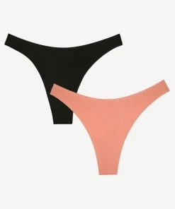 SAS The Naked Dip Front Thong 2 Pack | Tuscany Clay/Black Hue Stretch Panties