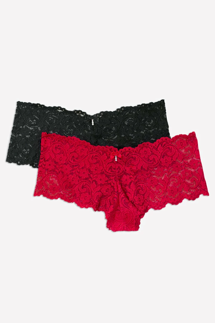 SAS Signature Lace Cheeky Panty 2 Pack | No No Red/ Black Hue 2 SAS Signature Lace Cheeky Panty 2 Pack | No No Red/ Black Hue