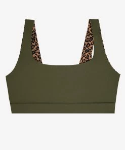 SAS Plus Size Bikini Tops Reversible Bralette Bikini Top | Classic Leopard/Olive Night