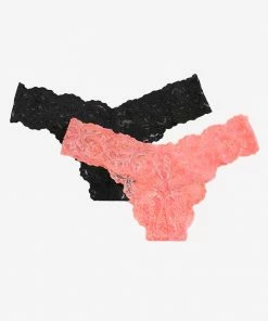 SAS Panties Signature Lace Thong Panty 2 Pack | Punchy Peach/Black Hue