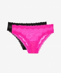 SAS Lace Trim Cheeky Panty 2 Pack | Electric Pink/Black Hue Panties