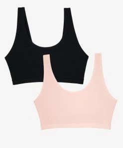 SAS The Naked Scoop Neck Bralette 2 Pack | Blushing Rose/Black Hue Stretch Bras