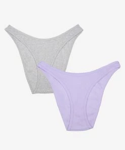 SAS Comfort Cotton Rib High-Leg Bikini Panty 2 Pack | Lilac Iris Cotton/Light Grey Heather Cotton
