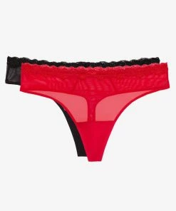 SAS Panties Lace Trim Thong Panty 2 Pack | Crantastic/Black Hue