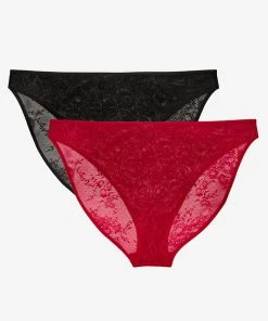 SAS Mesh High Leg Panty 2 Pack | Black Hue/No No Red Smooth Lace