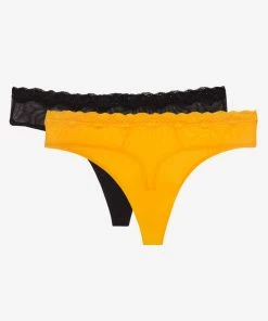 SAS Lace Trim Thong Panty 2 Pack | Saffron/Black Hue Panties