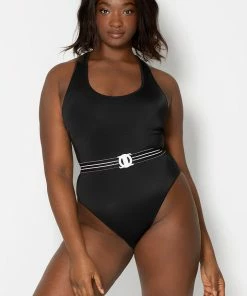 SAS Racerback One Piece Swimsuit | Black Hue W/ Stripe Belt