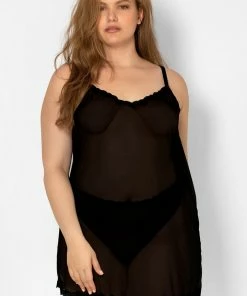 SAS Sheer Lace & Mesh Chemise Lingerie | Black Hue Mesh