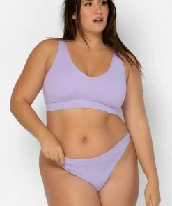 SAS Comfort Cotton Rib High Leg Thong 2 Pack | Lilac Iris Cotton/Light Grey Heather Cotton Panties