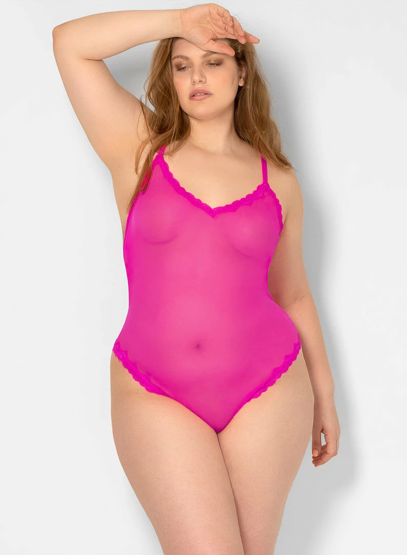 SAS Sheer Lace & Mesh Bodysuit | Electric Pink Mesh 2 SAS Sheer Lace & Mesh Bodysuit | Electric Pink Mesh