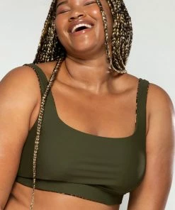SAS Plus Size Bikini Tops Reversible Bralette Bikini Top | Classic Leopard/Olive Night