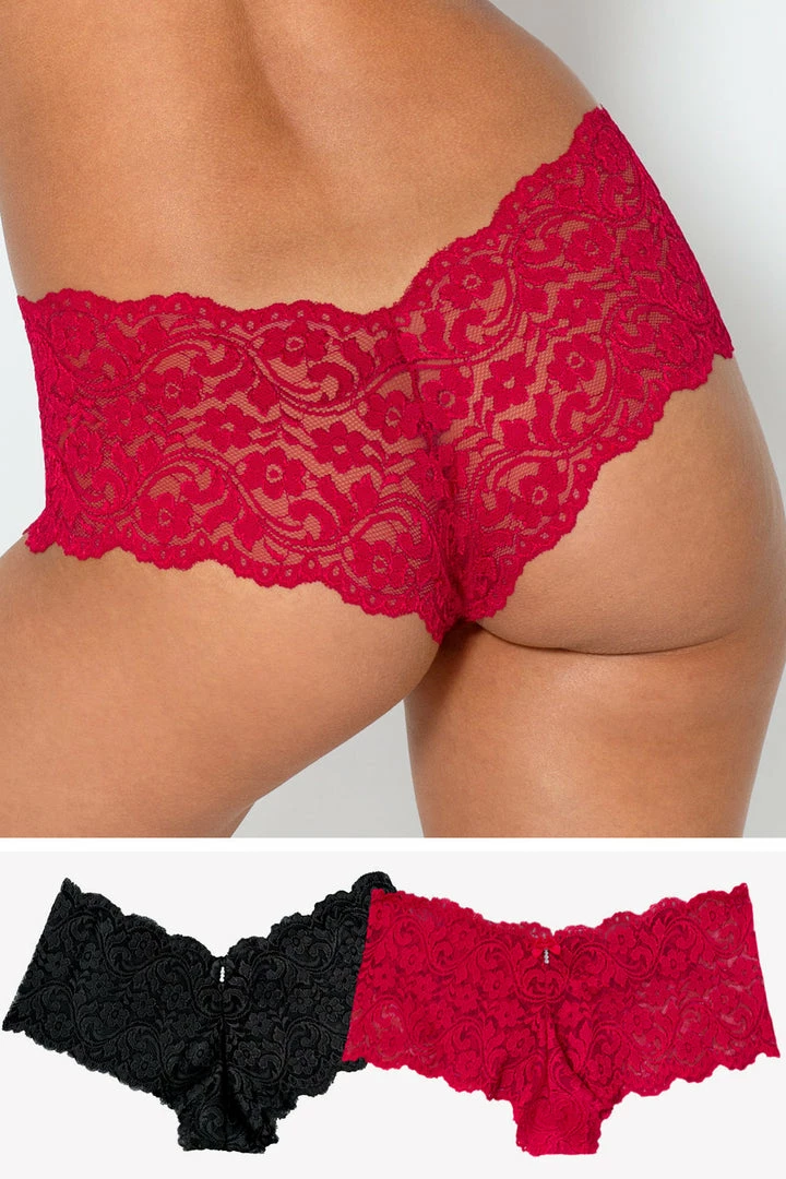 SAS Signature Lace Cheeky Panty 2 Pack | No No Red/ Black Hue 1 SAS Signature Lace Cheeky Panty 2 Pack | No No Red/ Black Hue