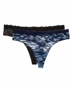 SAS Lace Trim Thong Panty 2 Pack | Fluid Fantasy/Black Hue Panties