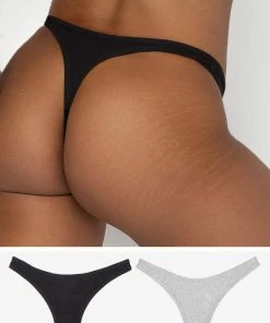 SAS Comfort Cotton Rib High Leg Thong 2 Pack | Light Grey Heather Cotton/Black Hue Cotton Panties