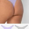 SAS Comfort Cotton Rib High Leg Thong 2 Pack | Lilac Iris Cotton/Light Grey Heather Cotton Panties