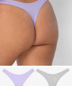 SAS Comfort Cotton Rib High Leg Thong 2 Pack | Lilac Iris Cotton/Light Grey Heather Cotton Panties