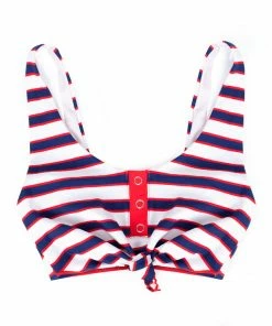 SAS Knot Front Crop Bikini Top | Americana Stripes