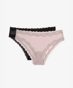 SAS Panties Lace Trim Cheeky Panty 2 Pack | Bark/Black Hue