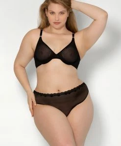 SAS Panties Lace Trim Mesh Thong Panty 2 Pack | Bark/Black Hue