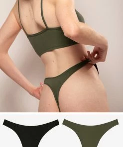 SAS Panties The Naked Dip Front Thong 2 Pack | Olive Night/Black Hue Stretch