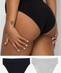 SAS Panties Comfort Cotton High-Waisted  Brief  Panty 2 Pack | Light Grey Heather Cotton/Black Hue Cotton