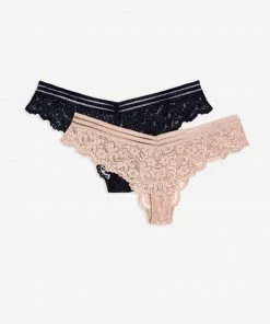 SAS Signature Lace Brazilian Panty 2 Pack | Bark/Black Hue