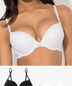 SAS Add 2 Cup Sizes Push-Up Bra 2 Pack | Black/White Lace Wings Bras