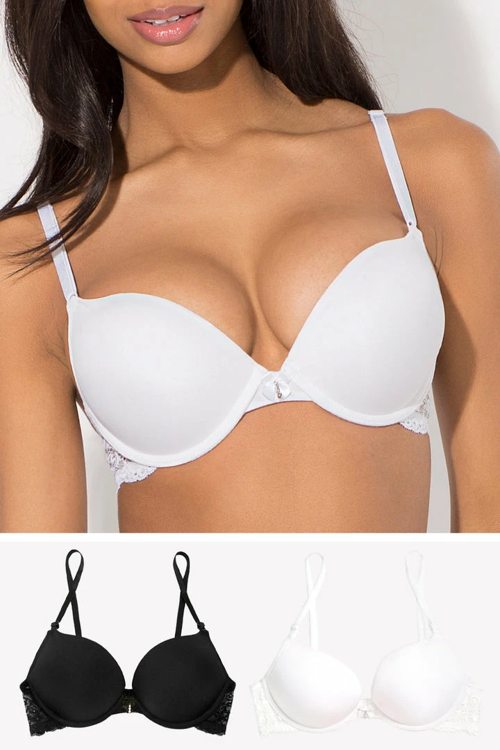 SAS Add 2 Cup Sizes Push-Up Bra 2 Pack | Black/White Lace Wings Bras 1 SAS Add 2 Cup Sizes Push-Up Bra 2 Pack | Black/White Lace Wings Bras