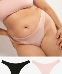 SAS Panties The Naked Dip Front Thong 2 Pack | Blushing Rose/Black Hue Stretch