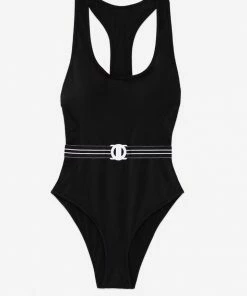 SAS Racerback One Piece Swimsuit | Black Hue W/ Stripe Belt