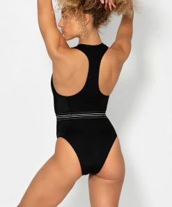 SAS Racerback One Piece Swimsuit | Black Hue W/ Stripe Belt