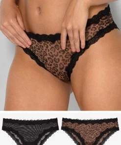 SAS Lace Trim Cheeky Panty 2 Pack | Classic Leopard/Black Hue