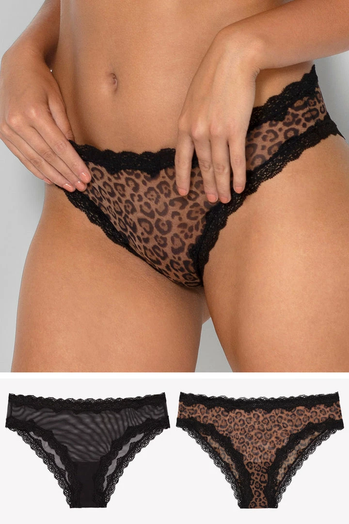 SAS Lace Trim Cheeky Panty 2 Pack | Classic Leopard/Black Hue 1 SAS Lace Trim Cheeky Panty 2 Pack | Classic Leopard/Black Hue