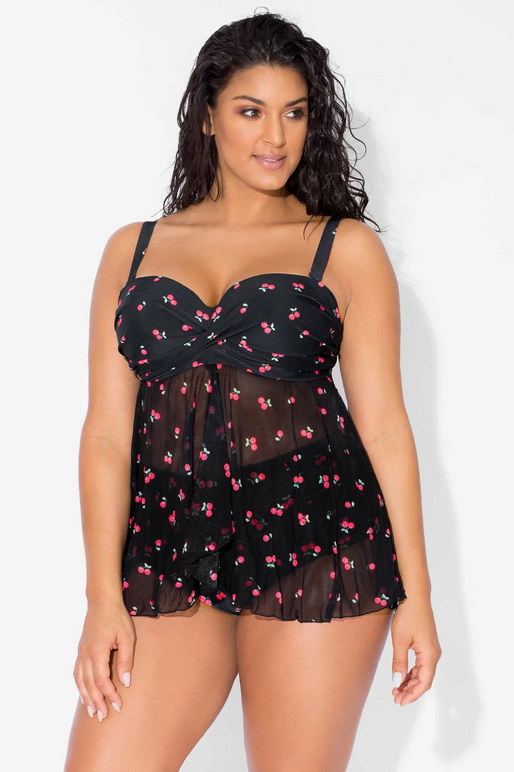 SAS Twist Bandeau Tankini | Sweet Cherry Plus Size Tankinis 1 SAS Twist Bandeau Tankini | Sweet Cherry Plus Size Tankinis