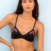 SAS Embroidered Wire-Free Bikini Top | Black Hue W/ Floral Embroidery