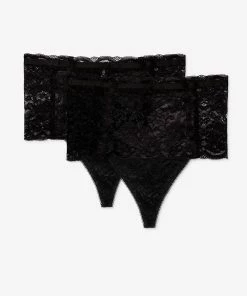 SAS Lace & Mesh High Waisted Thong 2 Pack | Black Hue Panties