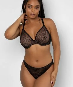 SAS Sheer Mesh Demi Underwire Bra | Black Hue W/Ballet Fever Smooth Lace Bras