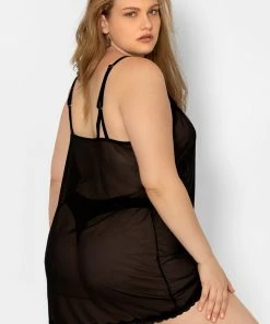 SAS Sheer Lace & Mesh Chemise Lingerie | Black Hue Mesh