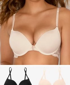 SAS Add 2 Cup Sizes Push-Up Bra 2 Pack | In The Buff/Black Hue W Lace Wings Bras
