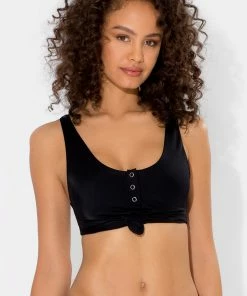 SAS Knot Front Crop Bikini Top | Black Hue Swimwear