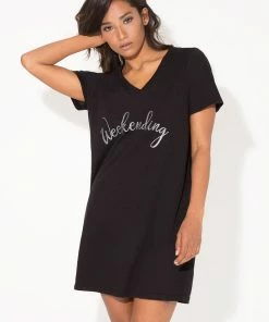 SAS Oversized Graphic V-Neck Sleep Shirt | Black Hue Weekending Lounge & Sleepwear