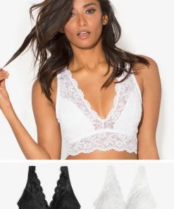 SAS Signature Lace Deep V Bralette 2 Pack | Black Hue/White Bras