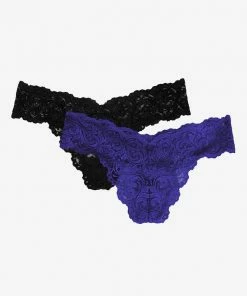 SAS Panties Signature Lace Thong Panty 2 Pack | Indigo-Go/Black Hue