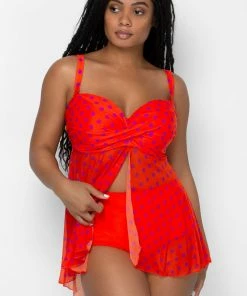 SAS Twist Bandeau Tankini Top | Bright Polka Dot Print